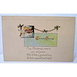 Santa Claus Christmas Greetings Postcard 1921 Auburn Indiana L&E Series 4256